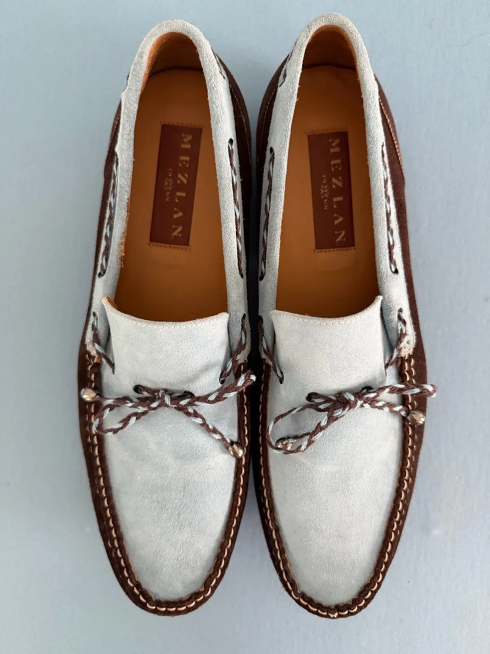 Mezlan Palermo Suede Loafers Two Tone Blue Brown Leather Dress Shoes